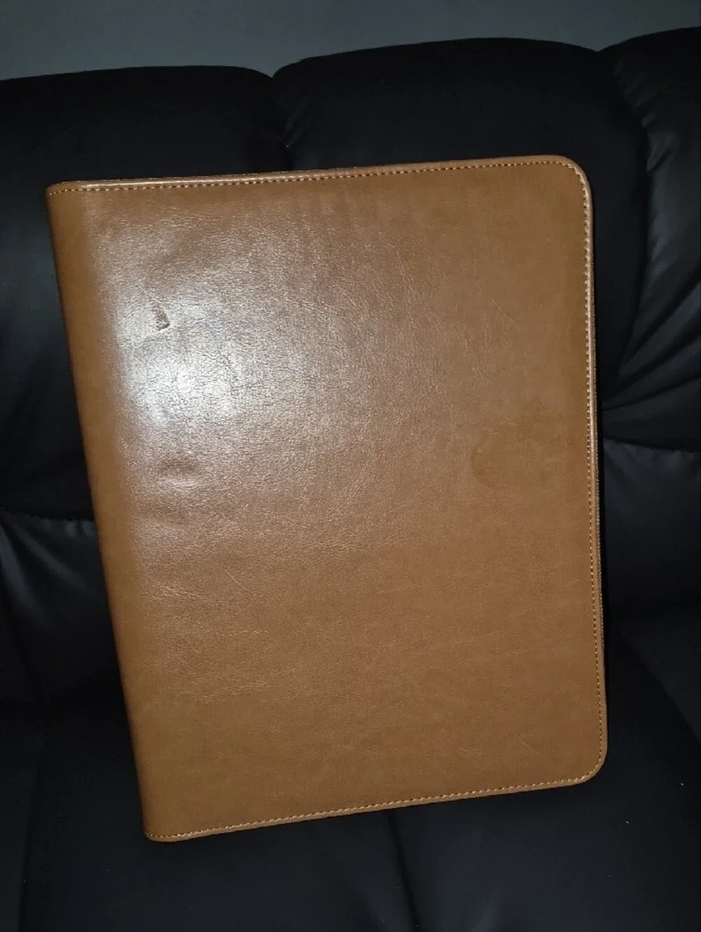 Simulated LEATHER Zip Portfolio Organizer - Tan